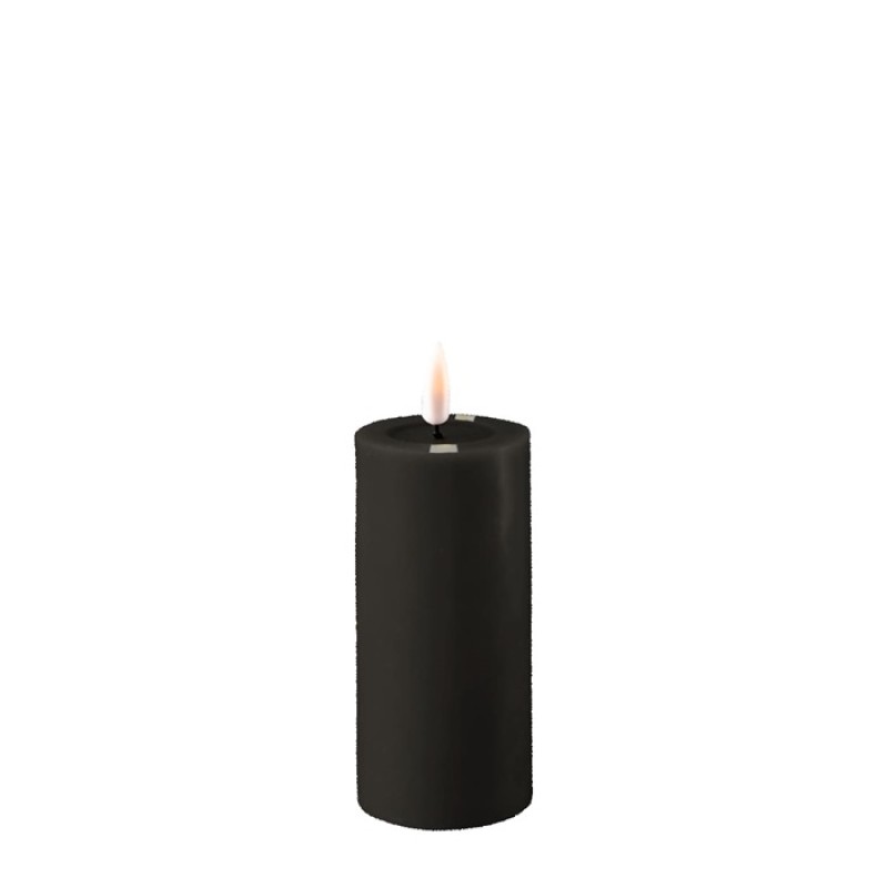 LED Stumpenkerze Echtwachs Real Flame schwarz 10x5cm Batterie mieten Hochzeit, Feier