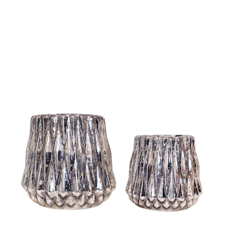Vase/ Teelichthalter Cono marmoriert silber antik mieten Hochzeit Tischdeko Feier Event