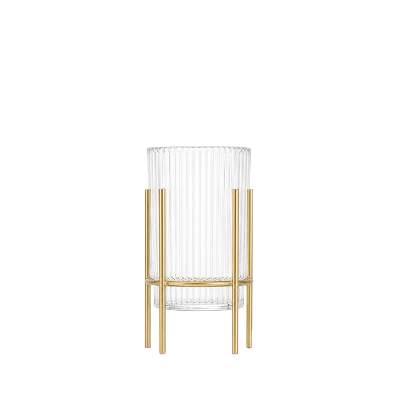 Vase Rille mit goldenem Ständer mieten Tischdeko Hochzeit, Feier, Event