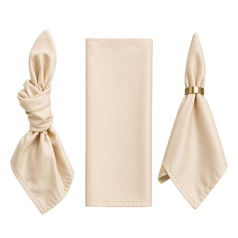 Stoffserviette aus Polyester 50x50cm in beige | mieten für Hochzeit Event Catering