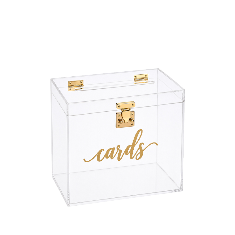 Kartenbox für Umschläge aus Acryl mit goldener Aufschrift Cards für Hochzeit mieten