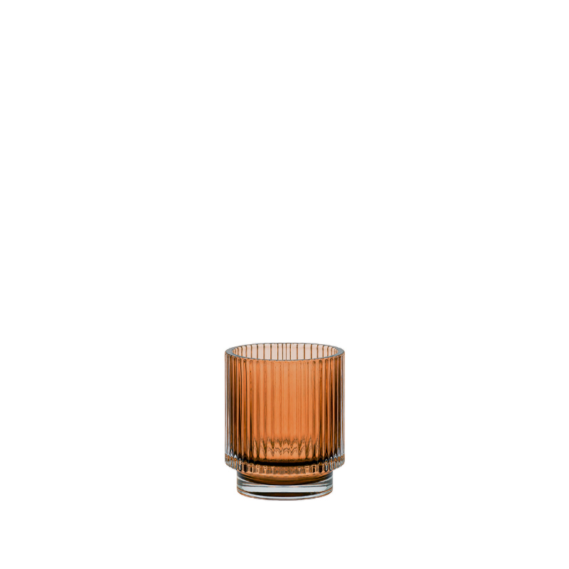 Teelichthalter Rille, Glas braun mieten für Hochzeit und Feier