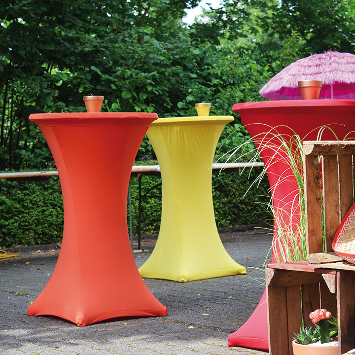 Stehtischhusse Stretch gelb rot orange mieten Verleih Hochzeit Event Feier_2