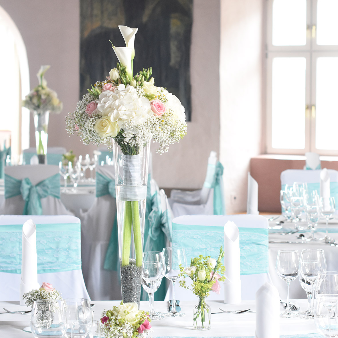 Vase konisch Flute hoch Glas klar mieten Hochzeit Tischdeko 3