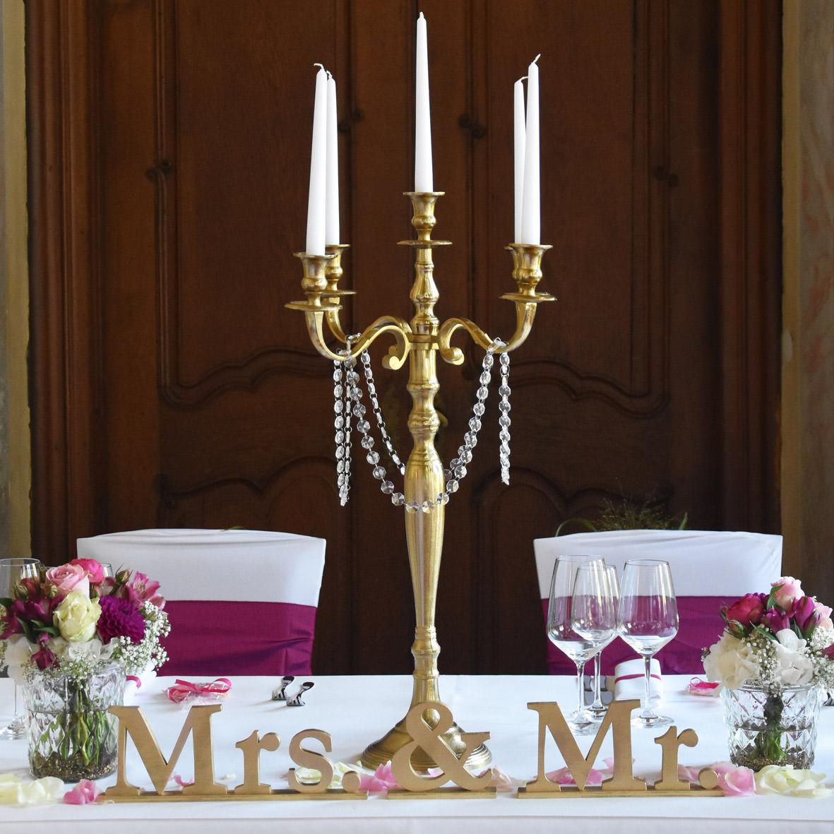 Schriftzug "Mr. & Mrs.", Holz gold [mieten]