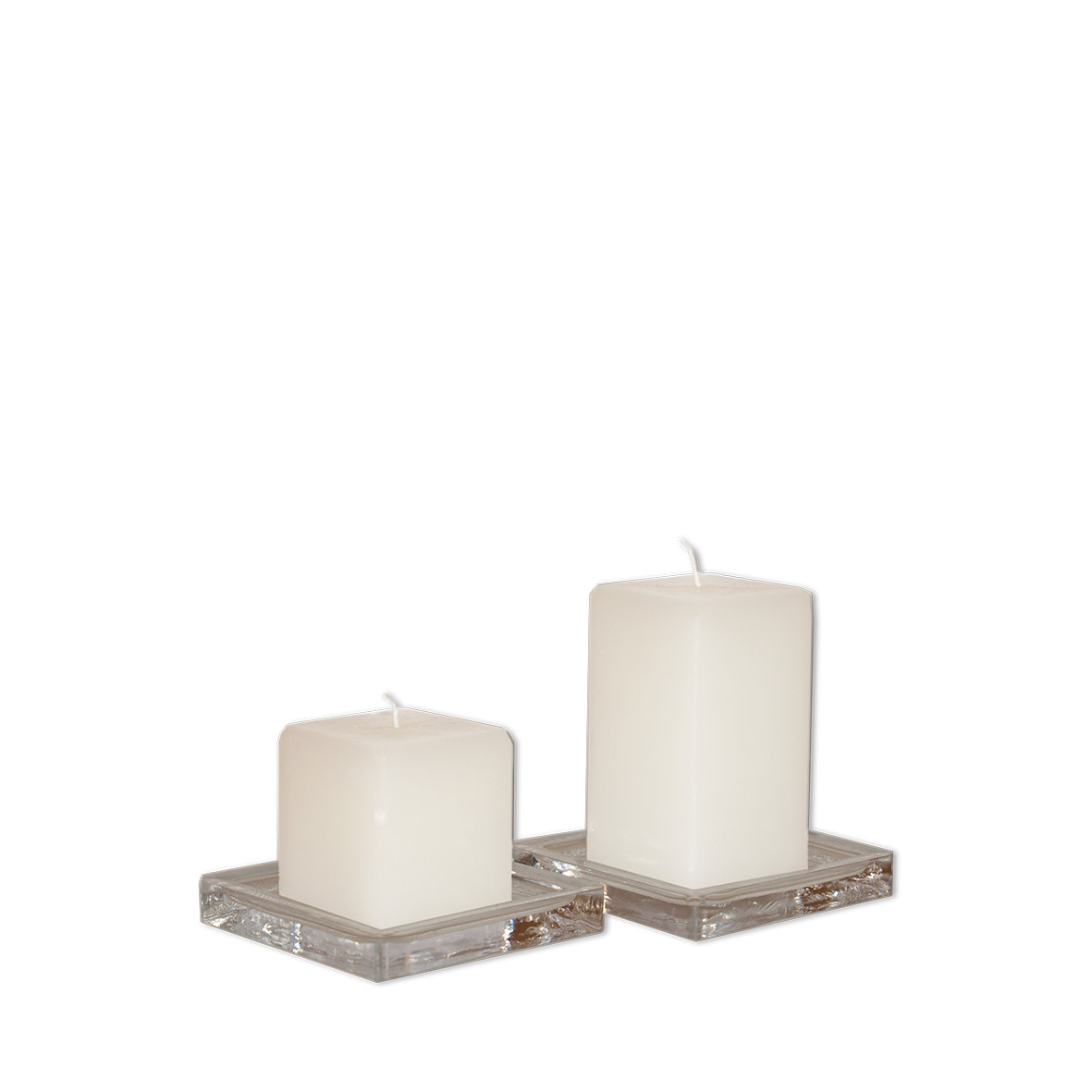 Kerzen Untersetzer Glas quadratisch [mieten] für Hochzeit und Event
