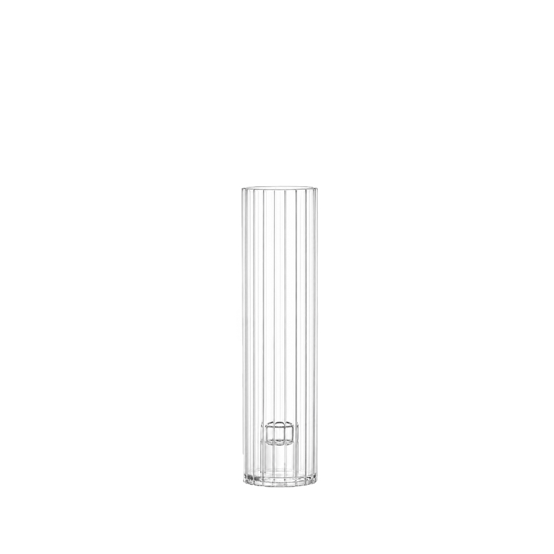 Kerzenhalter Line 1-arm Glas Rille | geriffelt klar mit Glaszylinder, Glasaufsatz | für Stabkerzen | Kerzenständer | Kerzenleuchter Deko Hochzeit [mieten]