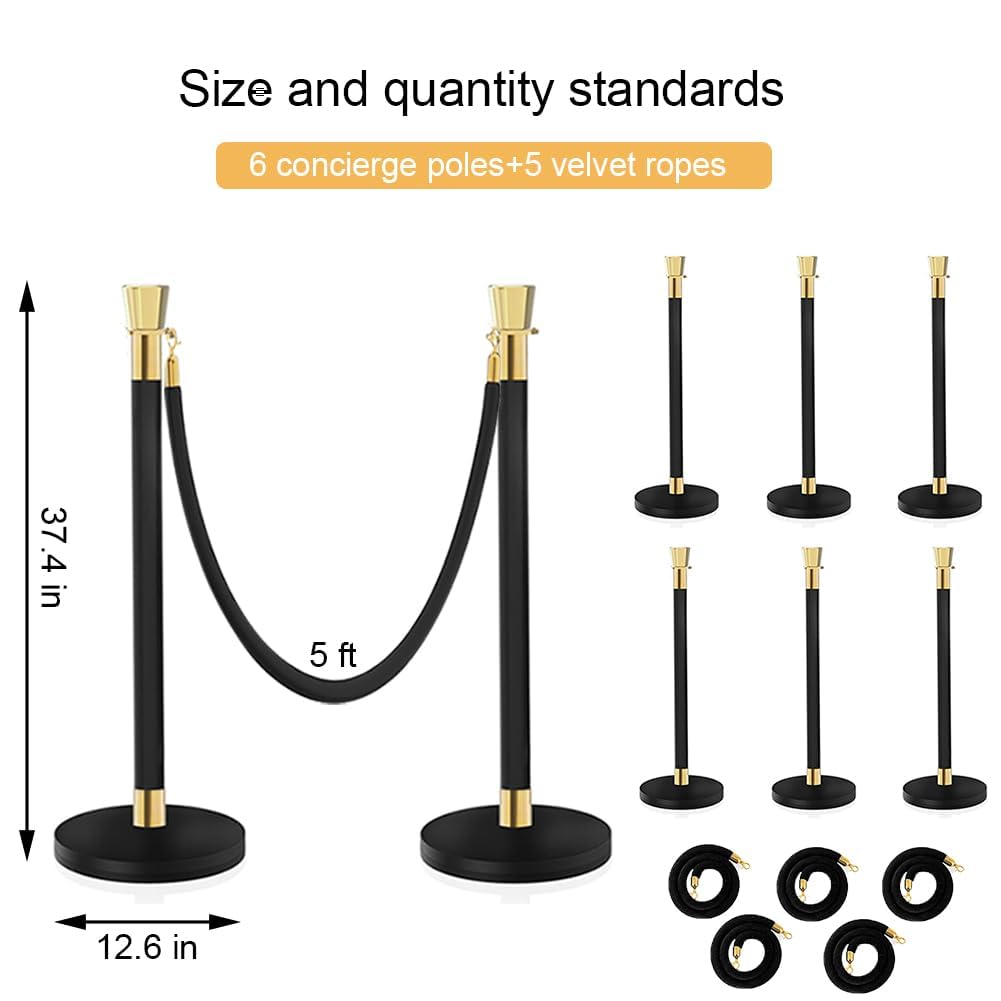 Absperrpfosten | schwarz-gold | Set 6 Pfosten + 5 Seile