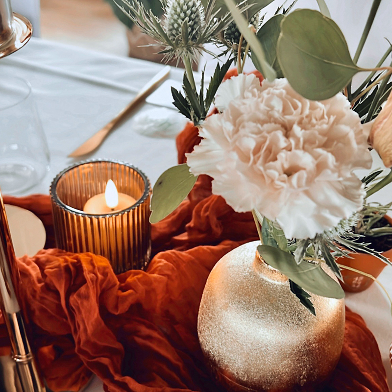 Teelichthalter Rille, Glas braun mieten für Hochzeit und Feier_2
