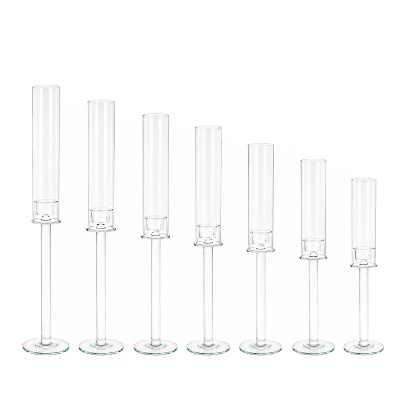 Kerzenständer elegant exklusiv Glas 1-arm mit Glaszylinder 40cm, 45cm, 50cm, 55cm, 60cm, 65cm, 70cm | Kerzenhalter | Kerzenleuchter Hochzeit mieten