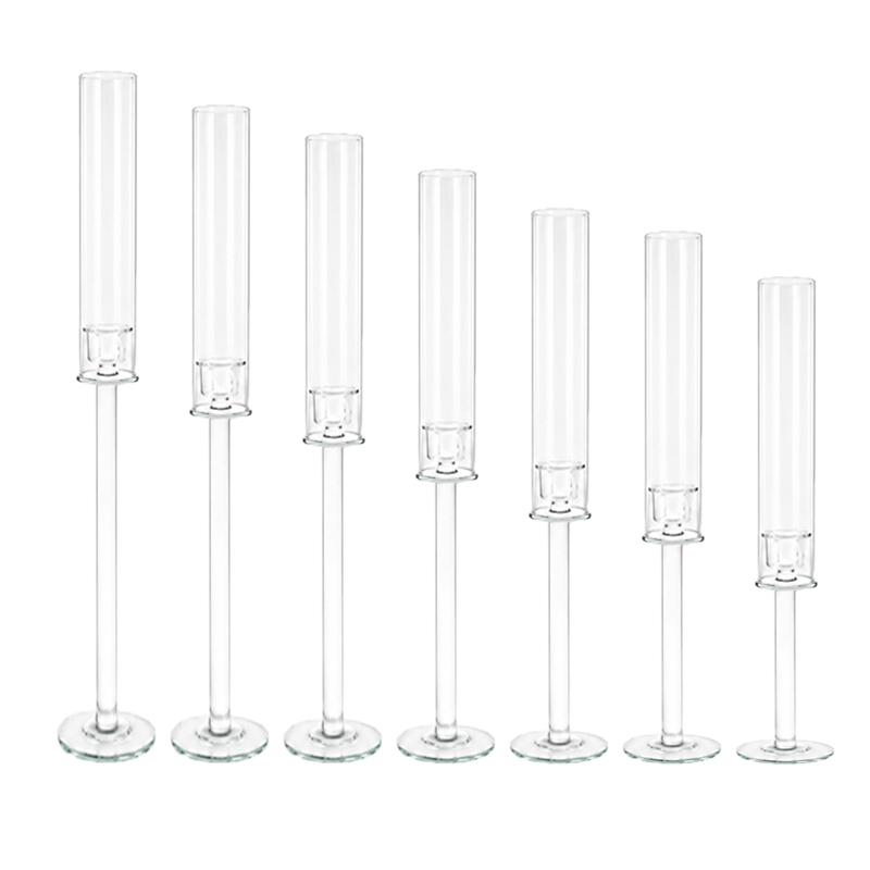 Kerzenständer elegant exklusiv Glas 1-arm mit Glaszylinder 40cm, 45cm, 50cm, 55cm, 60cm, 65cm, 70cm | Kerzenhalter | Kerzenleuchter Hochzeit mieten