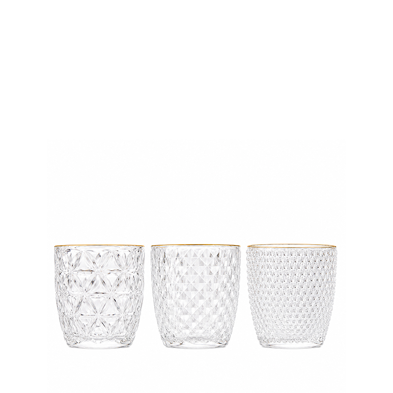 Vase/ Teelichtglas klar Kristall mit Goldrand Raute mieten Hochzeit Deko