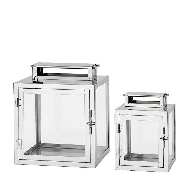 Laterne silber Edelstahl quaderförmig mieten für Hochzeit und Veranstaltung