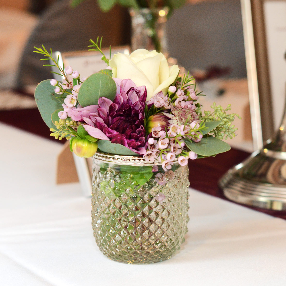 Vase Kristall klar mit Silberrand mieten Tischdeko Hochzeit Feier_3