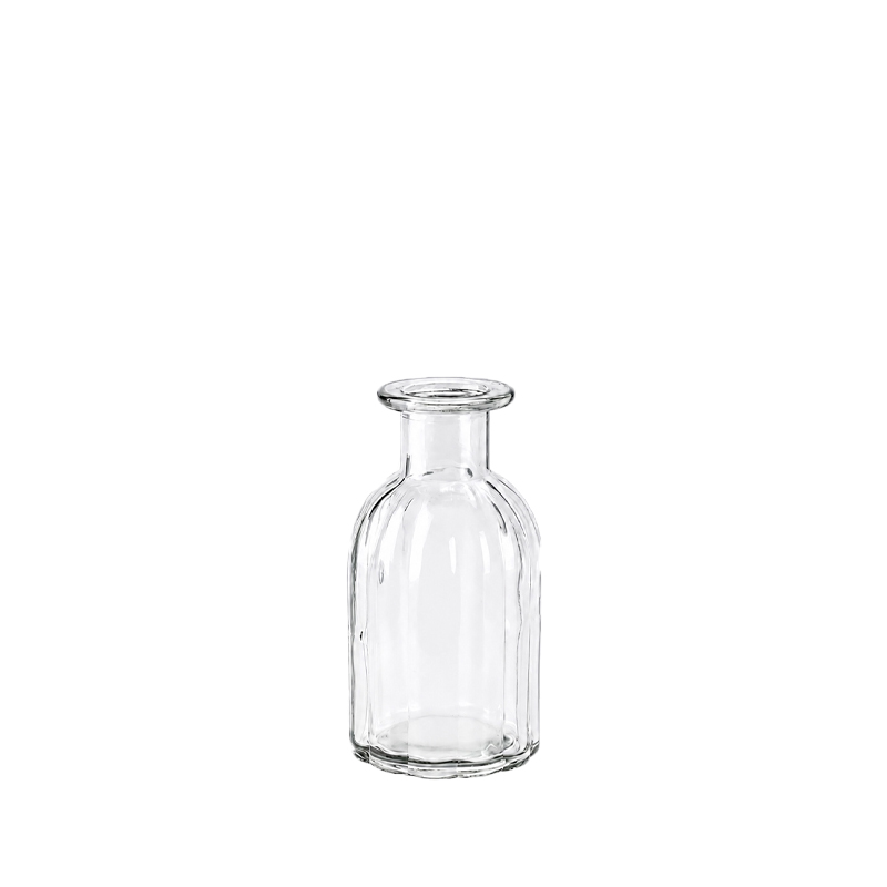 Flaschenvase Rille Glas klar mieten Tischdeko Hochzeit Vintage