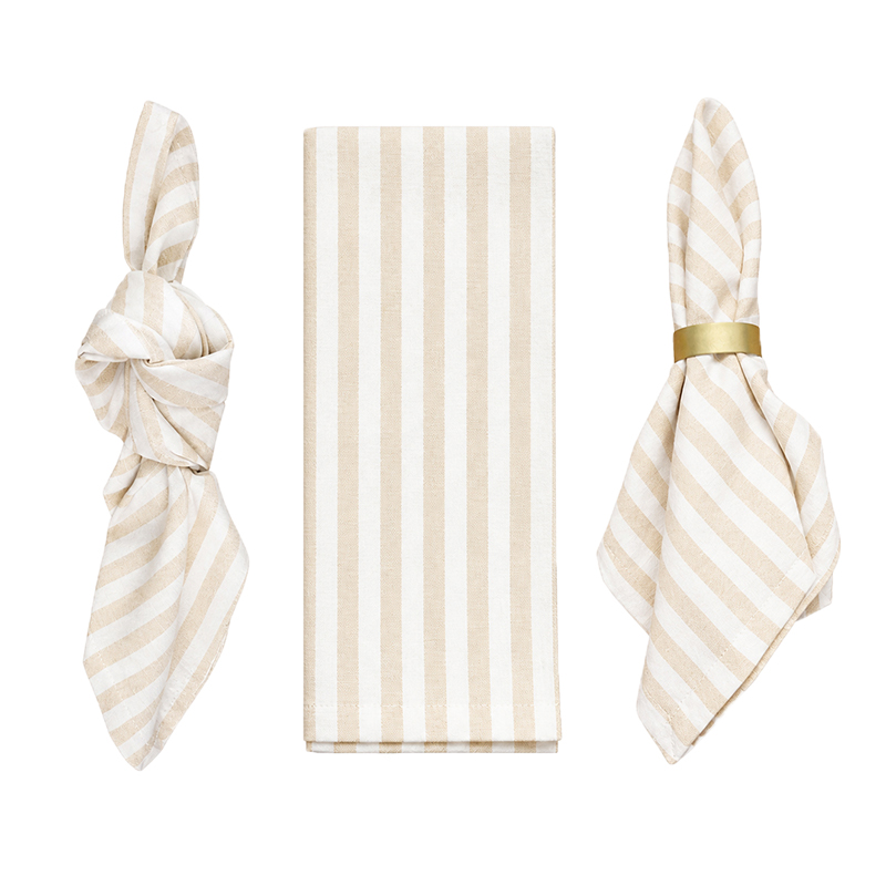 Stoffserviette aus Leinen 45x45cm in weiss beige gestreift zur Miete für Hochzeit Event geburtstag party