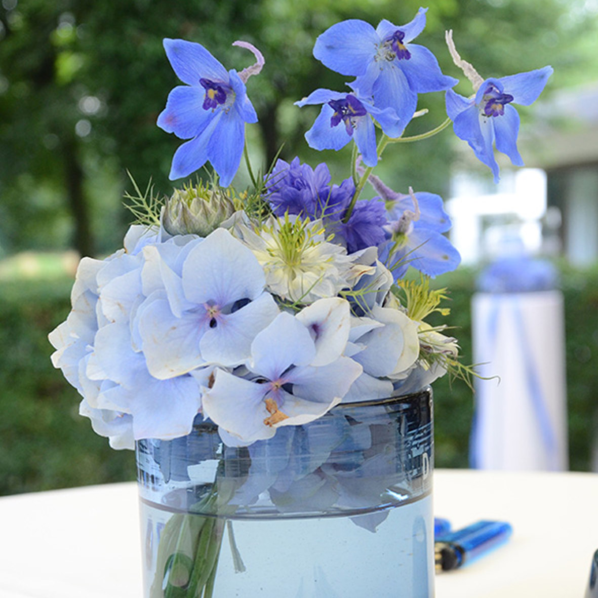 Vase Zylinder Glas dunkelblau mieten Hochzeit, Event, Feier, Deko_2