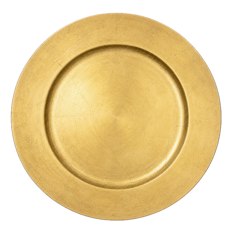 Platzteller 33cm Kunststoff rund in gold mieten für Hochzeit Event Gala Silvester Party