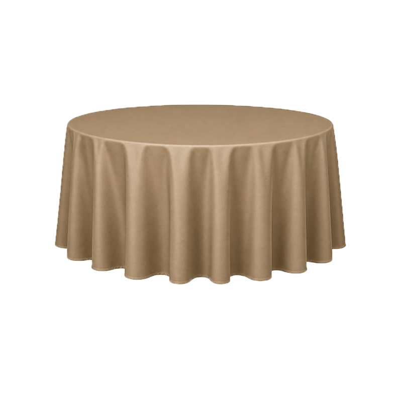 Tischdecke_Polyester_rund_275cm_taupe_mieten_I_Verleih_Hochzeit_Feier_Event_Geburtstag_Catering_Firmenevent