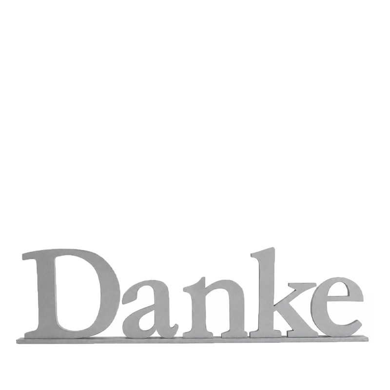 Schriftzug Danke silber mieten Deko Hochzeit Geschenketisch