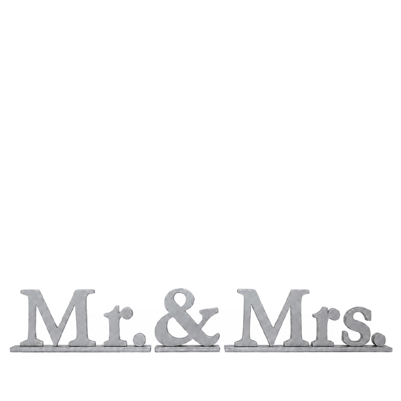 Schriftzug Mr & Mrs Holz silber mieten