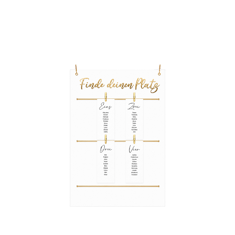 Sitzplan Tischplan Acryl klar Schild Finde deinen Platz für Hochzeit und Veranstaltung [mieten]