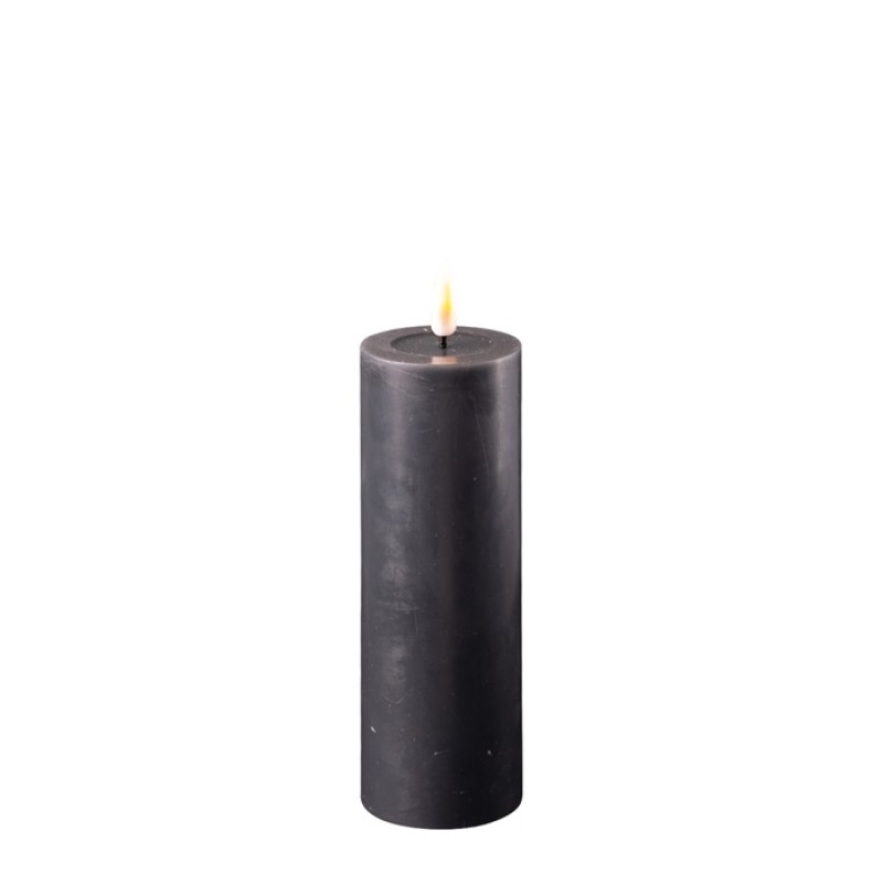 LED Stumpenkerze Echtwachs Real Flame schwarz 10x5cm Batterie mieten Hochzeit, Feier