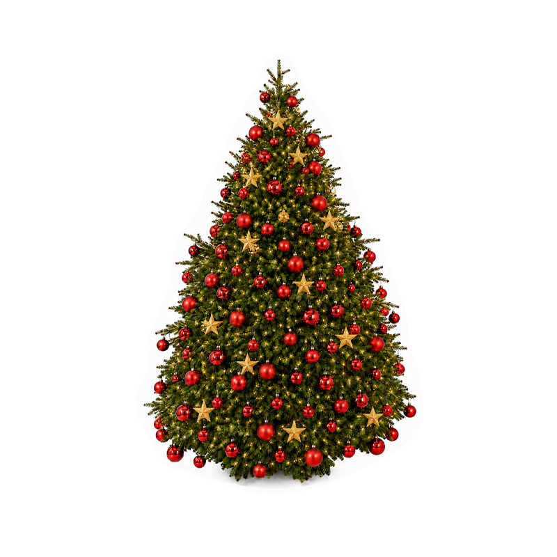 Tannenbaum "real needle" dekoriert mit Kugeln und Lichterketten | Weihnachtsbaum künstlich [mieten]