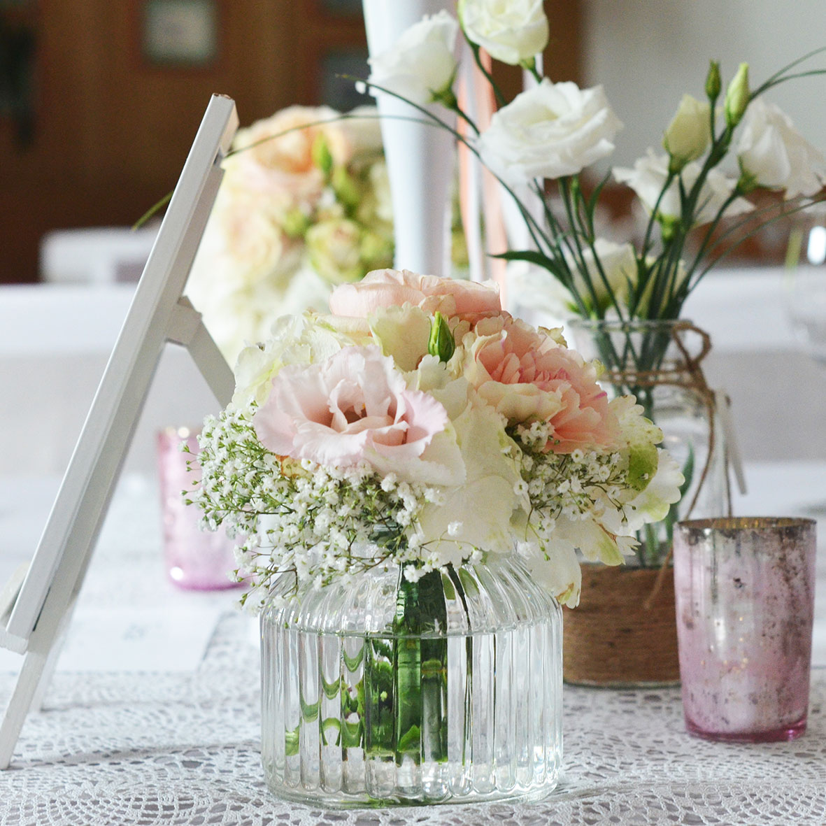 Vase/ Teelichthalter Vintage Rille Glas mieten Hochzeit Dekoration_3