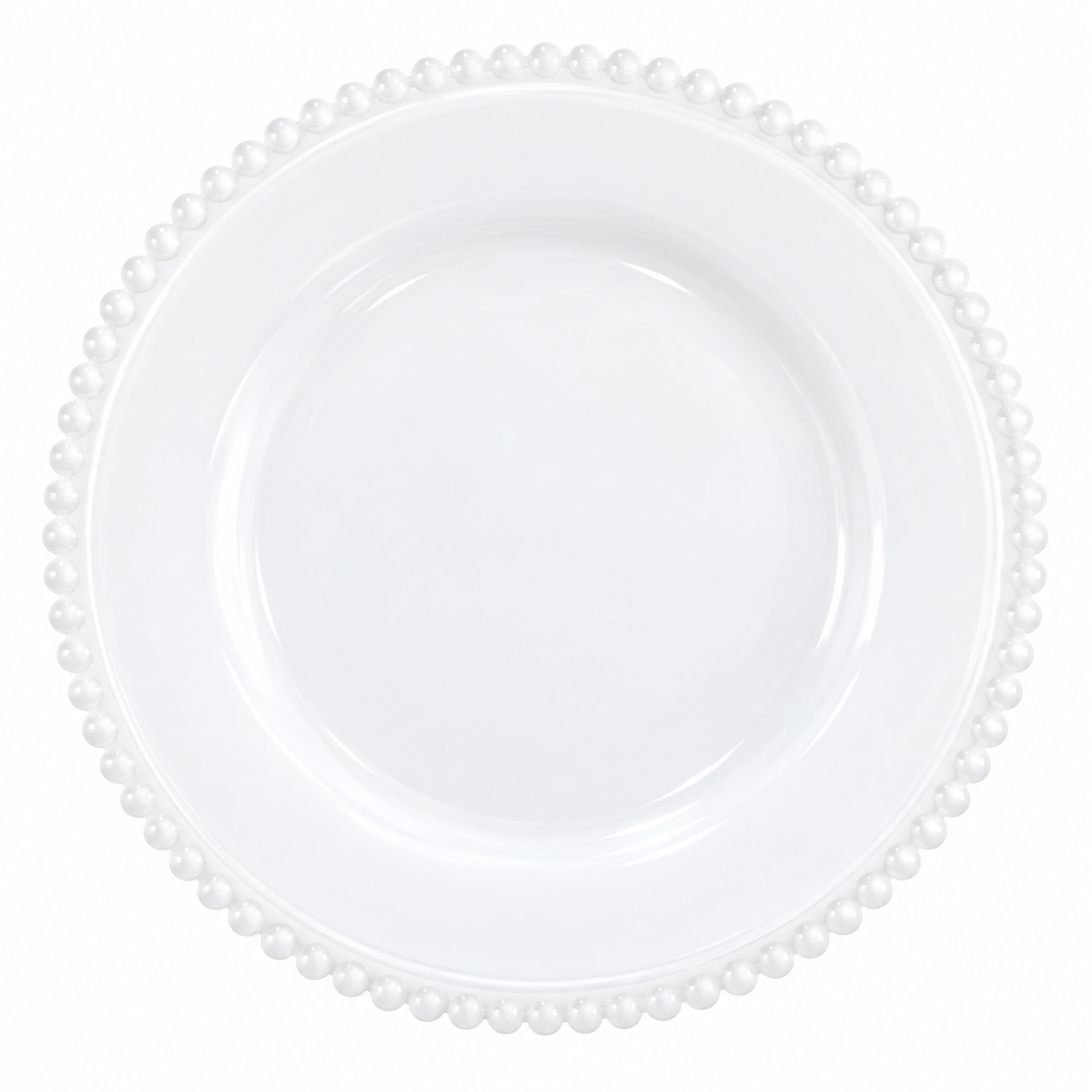 Moderner Platzteller 33cm Glas klar mit Rand Perlenoptik mieten für Hochzeit Event Feier Gala