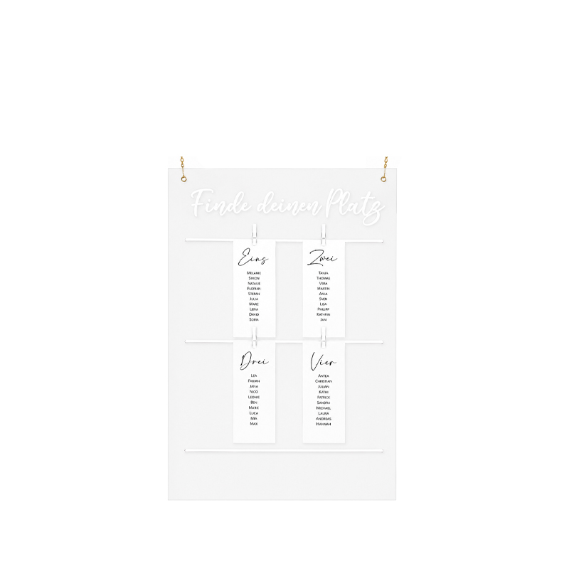 Sitzplan Tischplan Acryl klar Schild Finde deinen Platz für Hochzeit und Veranstaltung [mieten]