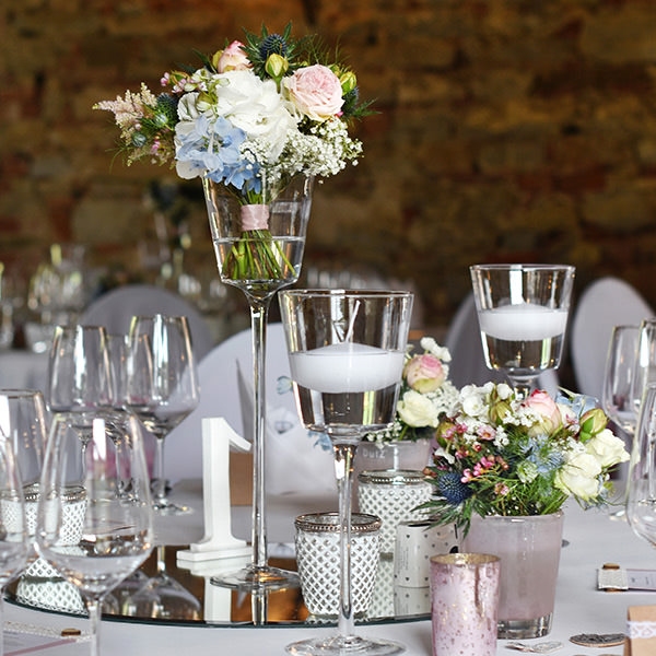 Pokalleuchter Kerzenständer Kerzenleuchter Glas klar mit Stiel mieten Hochzeit; Geburtstag, Feier, Veranstaltung_2