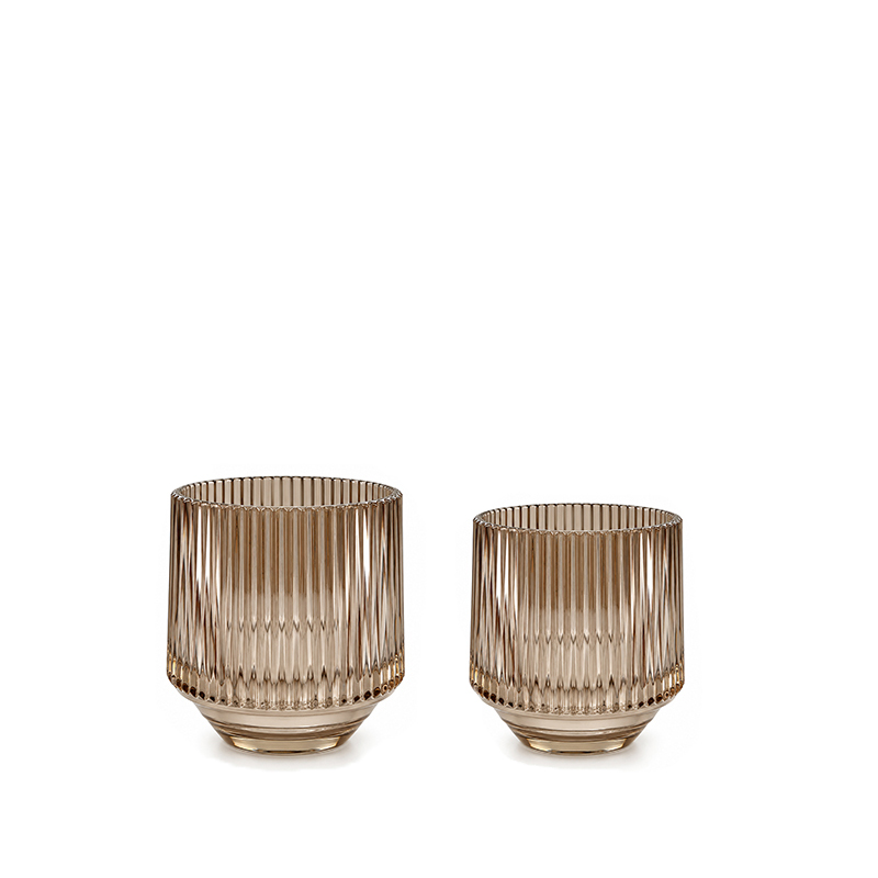 Teelichthalter Vase Rille, Glas beige braun mieten für Hochzeit Dekoration