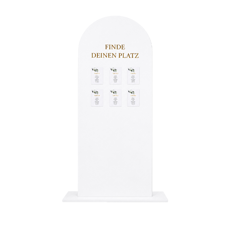 Sitzplan/ Schild "Finde deinen Platz" Acryl round bow weiss [mieten]