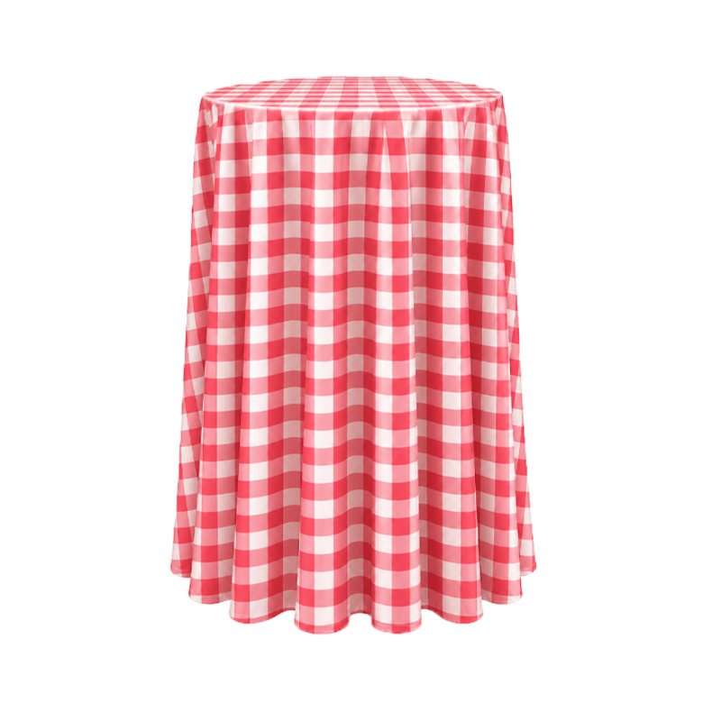 Tischdecke Polyester Karo weiss-rot für Stehtische | mediterran | italienisch | rund 305 cm [mieten]