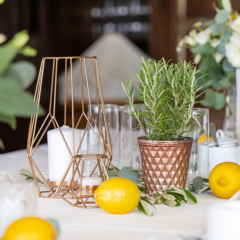Windlicht Laterne geometrisch modern roségold kupfer mieten Hochzeit Feier Deko_2