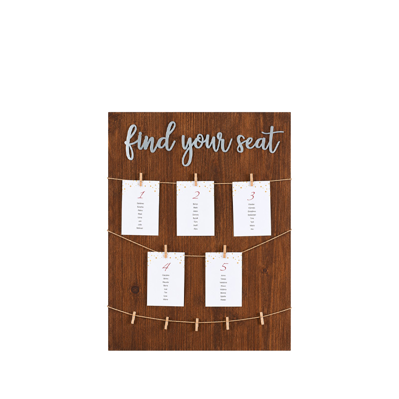 Sitzplan Tischplan Willkommensschild Find your Seat für Staffelei Holz braun silber für Hochzeit und Veranstaltung [mieten]