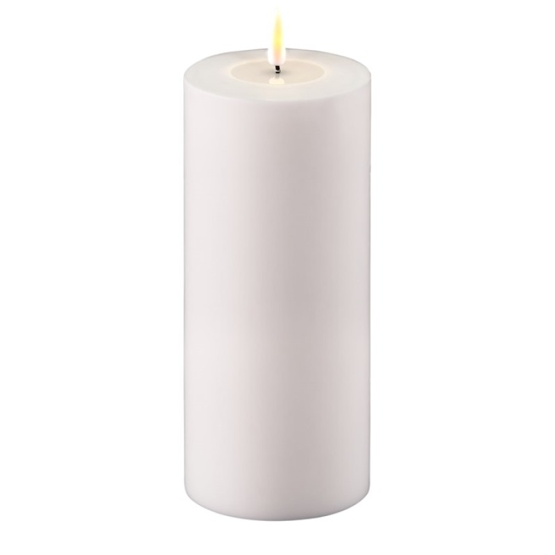 LED Stumpenkerze Kunststoff outdoor Real Flame weiss 20x10 cm Batterie mieten Hochzeit, Feier
