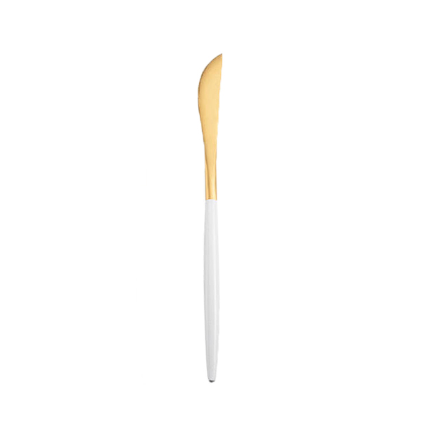 Messer gold mit weißem Griff Besteck mieten Hochzeit Event