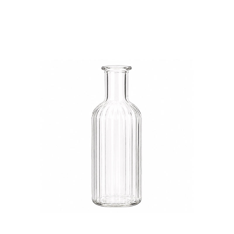 Flaschenvase Glas klar Rille Goldrand mieten für Hochzeit und Event Tischdekoration