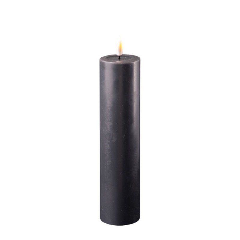 LED Stumpenkerze Echtwachs Real Flame schwarz 20x5cm Batterie mieten Hochzeit, Feier
