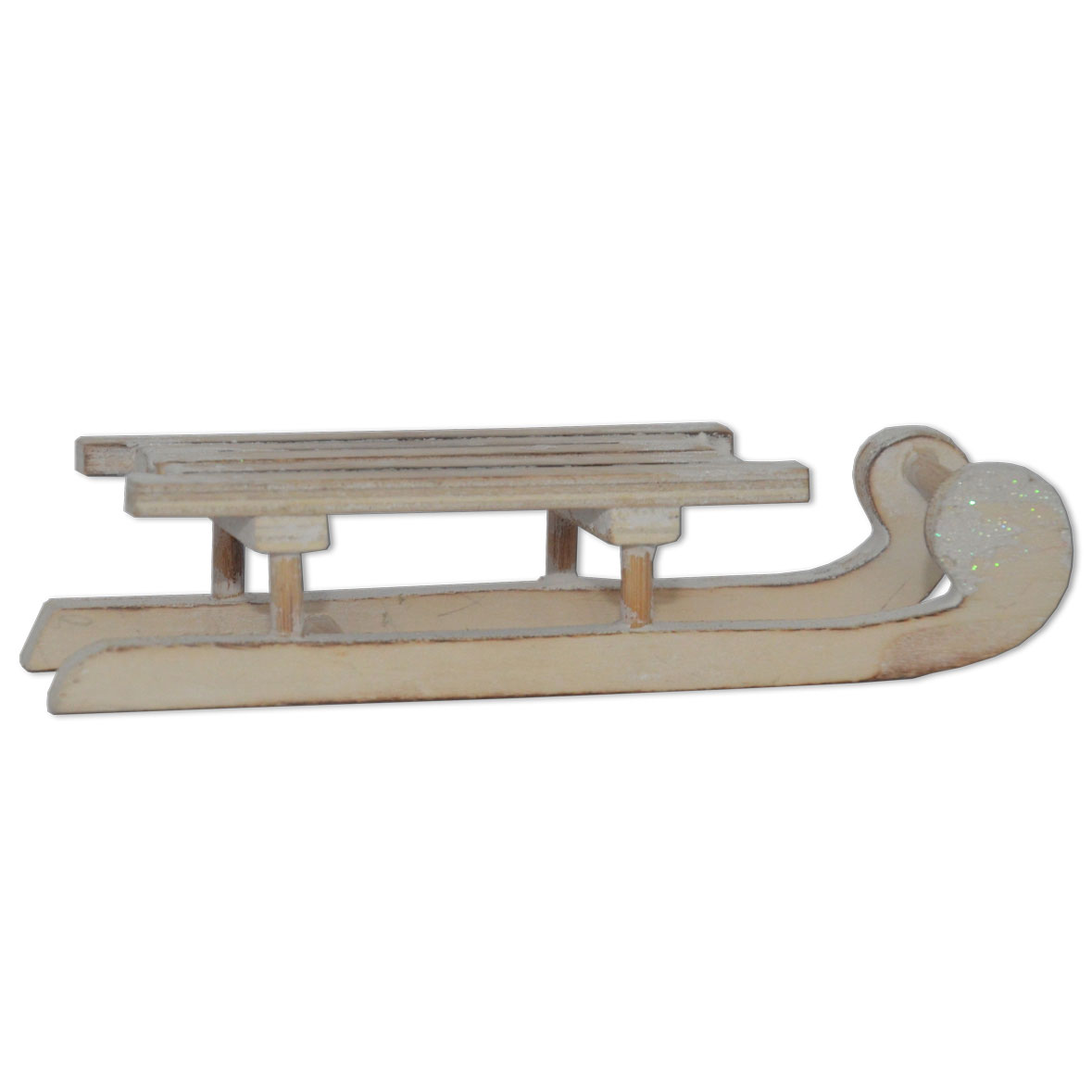 Schlitten | Holz natur geweißt | 18cm | zum Stellen | Verleih Tischdeko Winter, Weihnachten [mieten]