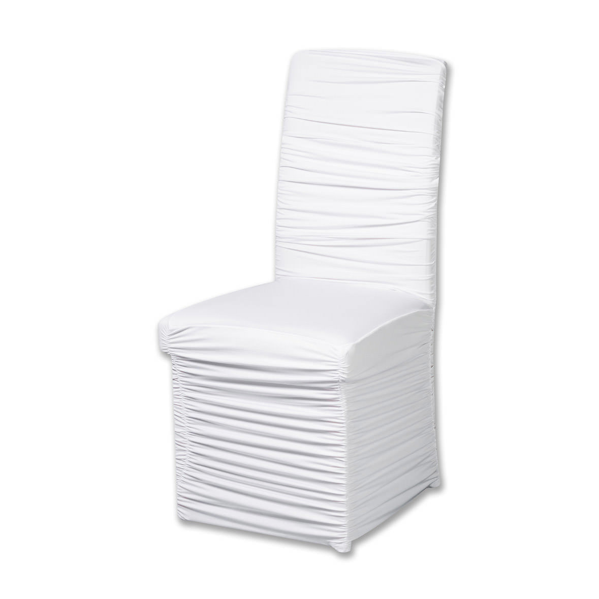 Stuhlhusse weiss universell elegant mit Raffung | Stretch mieten Verleih Hochzeit_10