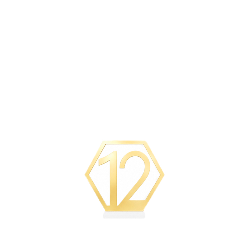 Tischnummer Hexagon, Plexiglas gold (1-15)