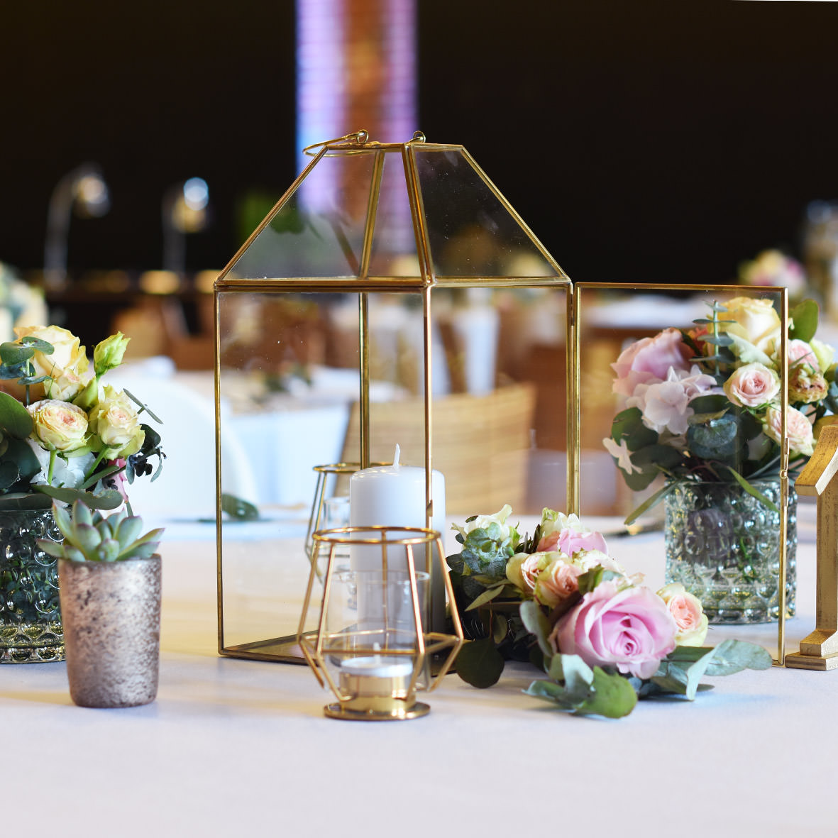 Vase/ Teelichthalter marmoriert gold antik mieten Hochzeit Tischdeko Feier Event_3