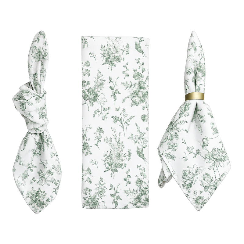 Serviette_Polyester_50x50cm_floral_grün_Verleih_Hochzeit_Party_Event