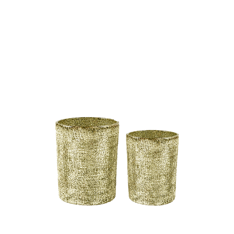Vase Teelichthalter marmoriert, Glas champagner gold  mieten für Hochzeit und Event Tischdekoration