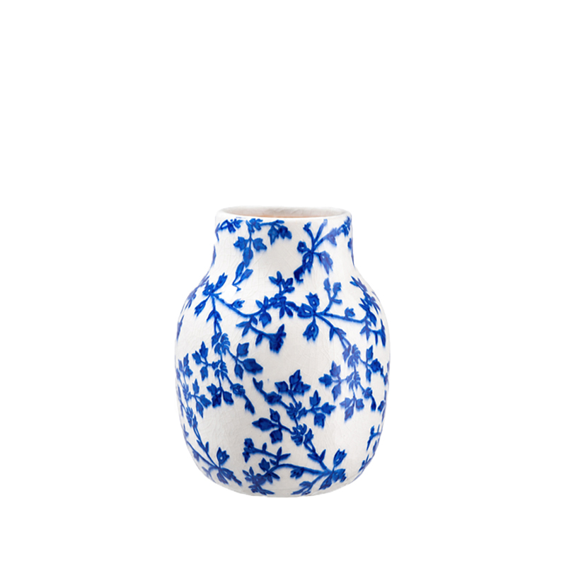 Vase Keramik weiss-blau Blumen Ranken Motiv Französisch Italienisch Portugisisch Mediterran mieten | Verleih Hochzeit Event Feier Tischdeko2