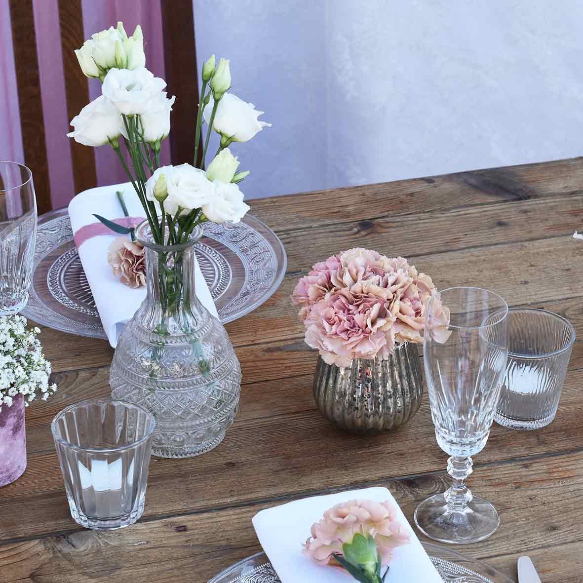 Flaschenvase Glas Kristall klar mieten Hochzeit, Feier, Veranstaltung 19cm_4