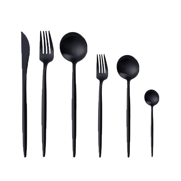 Besteck Stiletto schwarz Set 6-teilig mieten Verleih Hochzeit und Feier